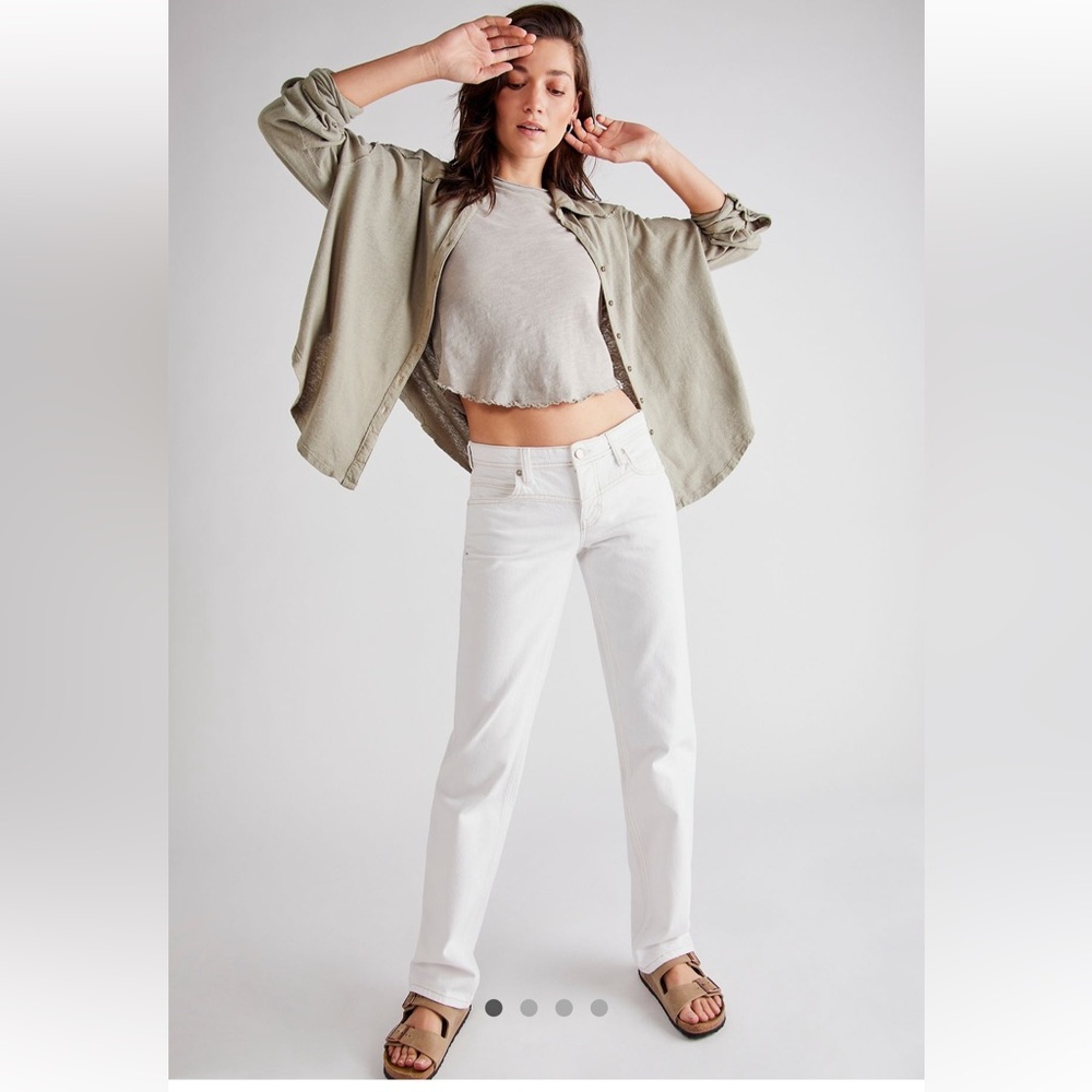 Free People Cream Denim Pants